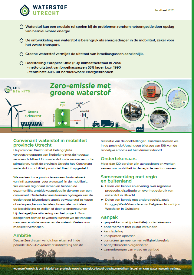 2023 factsheet Convenant waterstof in mobiliteit provincie Utrecht afbeelding pagina 1