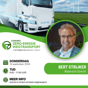 Sprekersbanner congres zero-emssie wegtransport met foto Bert Strijker