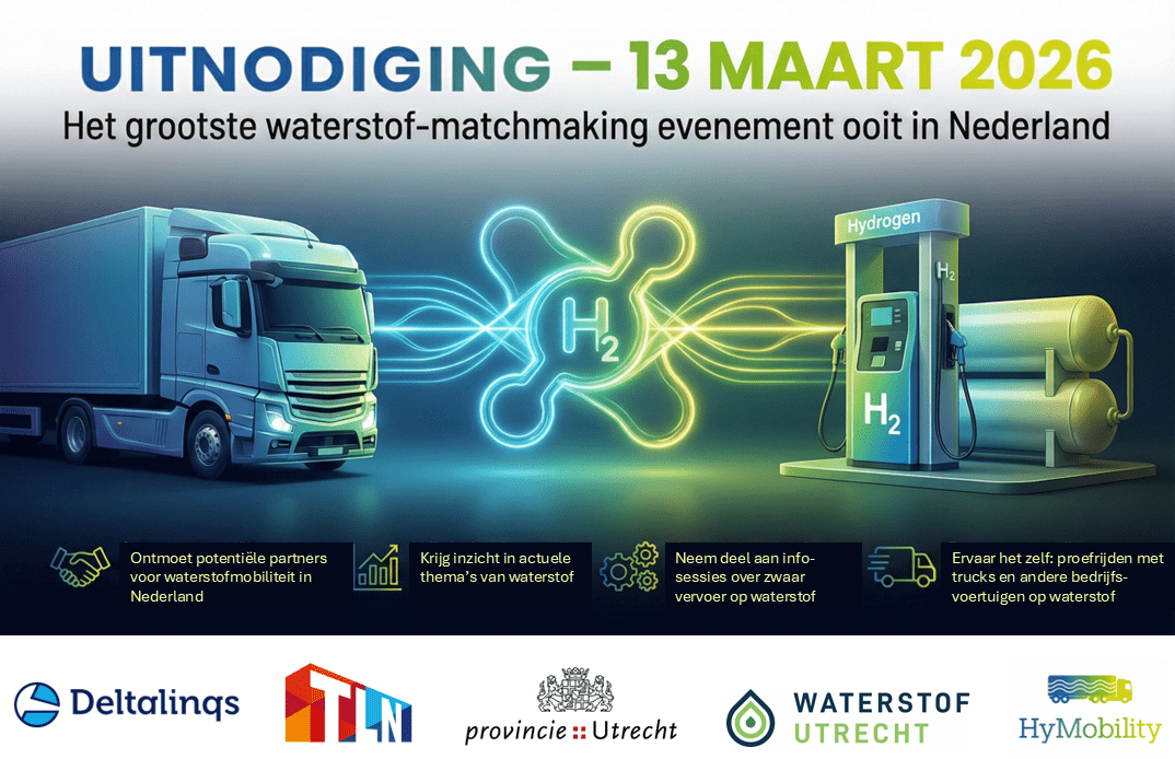 Op vrijdag 13 maart organiseren HyMobility en Waterstof Utrecht het grootste waterstof matchmaking- en informatie evenement voor transport.